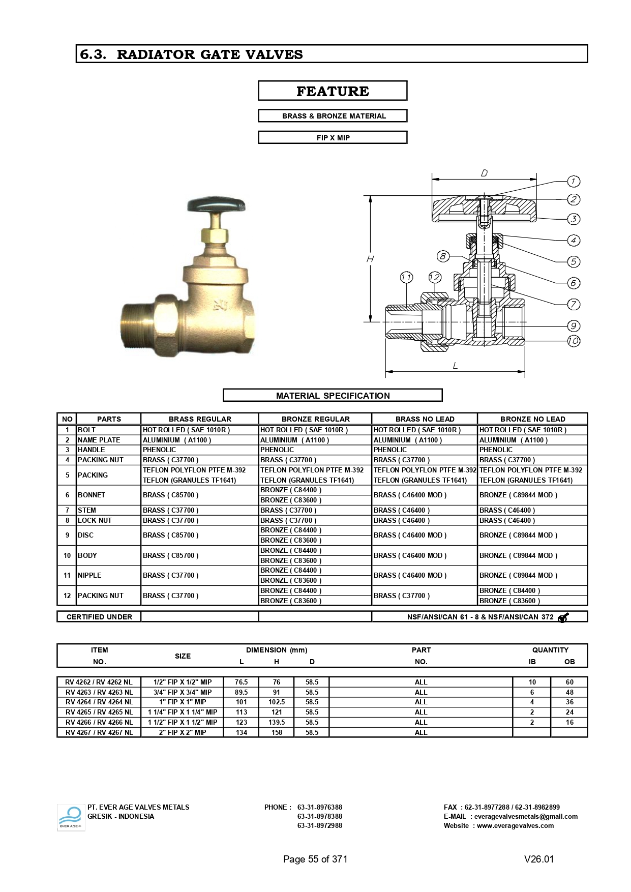 RADIATOR GATE VALVES - RV 4262 - RV 4267